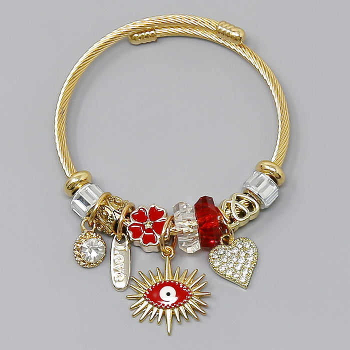 Red - Open Bangle Charm Bracelet