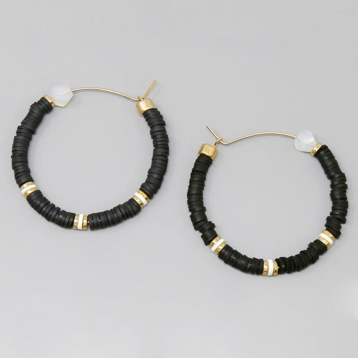 Polymer Clay Earrings Gold Hoop, Clay Hoop Earrings, Polymer Clay Black and Gold Earrings